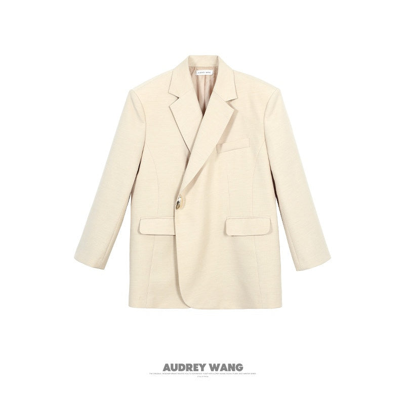 audreyyang_Oversized_Wool_Single_Button_Notch_Lapel_Long_Sleeve_Women_Cream_Black_Blazers_MISSTT