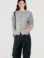 fano Thermal Wool Blend Office Straight Crew Neck Women Light Gray Cardigans