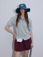 Lofi choose Soft Loose Fit Henley Collar Commuter Workwear Navy Grey Short Sleeve T-Shirts