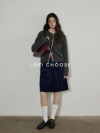 Lofi choose Cozy Contrast Trim Rolled Cuff Relaxed Fit Office Women Knit Button Cardigans