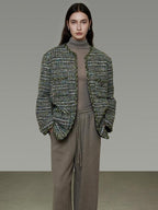 unspoken Lambswool Blend Structured Commuter Round Neck Relaxed Green Wool Coats