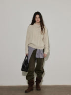 Lofi choose Cozy Thick Commuter Loose Fit Long Sleeve Women Solid Oatmeal Grey Sweaters
