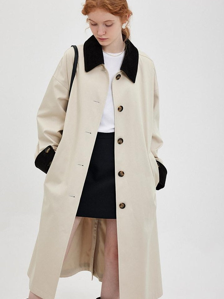 fano Single Breasted Stand Collar Relaxed Fit Women Polyester Lined Trench Coats
