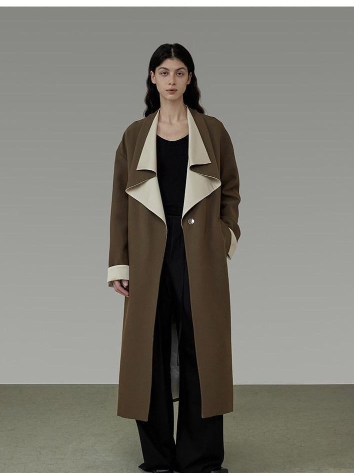 unspoken Minimalist Office Loose Longline Poly Blend Women Green Trench Coats