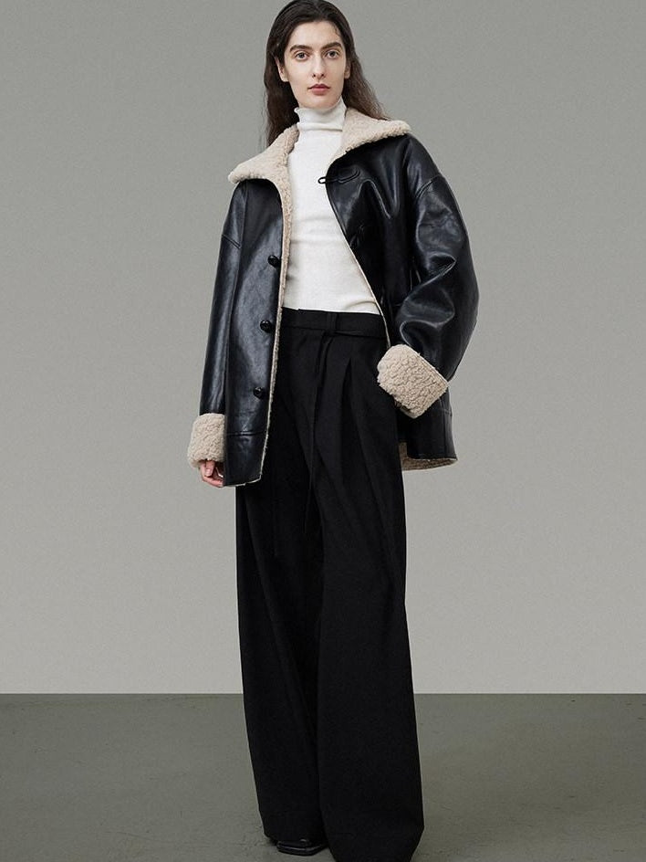 unspoken Minimalist Commuter Loose Fit Longsleeve Zip Women Black Leather Jackets