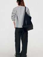 fano Thermal Wool Blend Office Straight Crew Neck Women Light Gray Cardigans