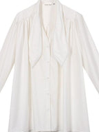 audreyyang Slimming Pleated Loose Longline Button Front Long Sleeve Women Blouses