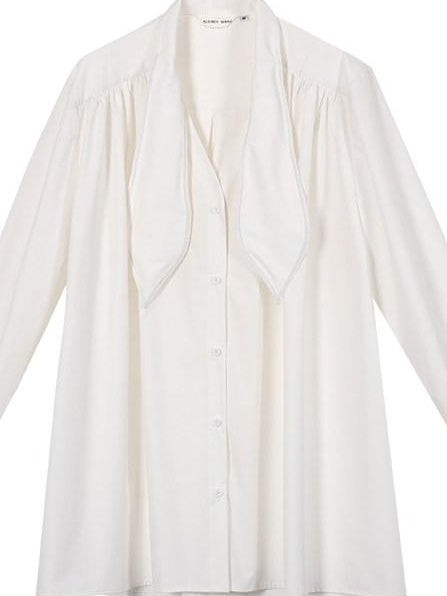 audreyyang Slimming Pleated Loose Longline Button Front Long Sleeve Women Blouses