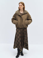 someonesometimes Lyocell Cotton Blend Relaxed Stand Collar Zip Women Beechwood Green Short Coat