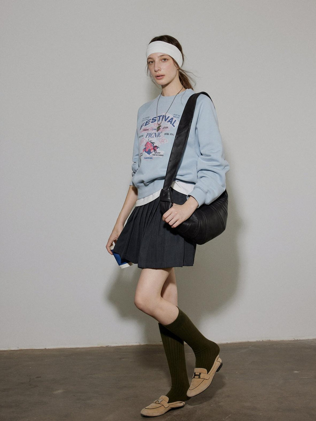 Lofi choose 100% Cotton Loose Fit Crewneck Pullover Commuter Women Blue Gray Sweatshirt