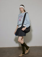 Lofi choose 100% Cotton Loose Fit Crewneck Pullover Commuter Women Blue Gray Sweatshirt