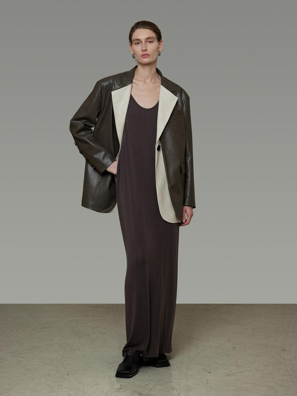 unspoken Soft Viscose Blazer Collar Relaxed Fit Commuter Women Brown Leather Jackets