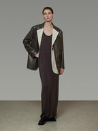 unspoken Soft Viscose Blazer Collar Relaxed Fit Commuter Women Brown Leather Jackets