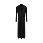 unspoken_Minimal_Office_Pleated_Round_Neck_Elastic_Waist_Long_Sleeve_Black_Maxi_Dresses_MISSTT