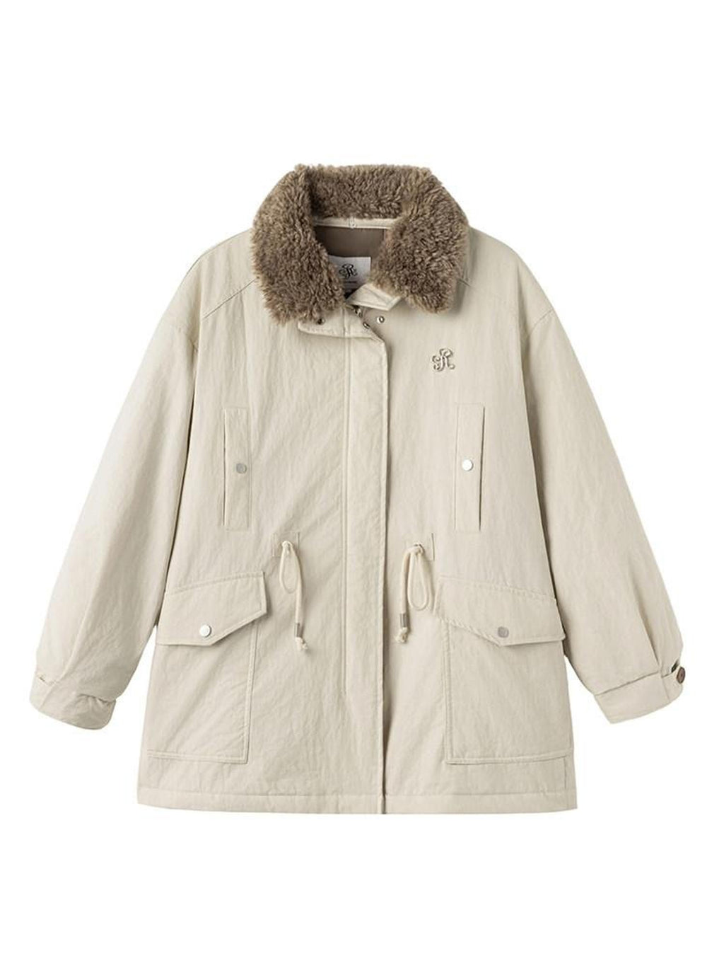ikyou Insulated Cotton Pocketed Midlength Korean Commuter Light Khaki Down Jackets