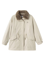 ikyou Insulated Cotton Pocketed Midlength Korean Commuter Light Khaki Down Jackets