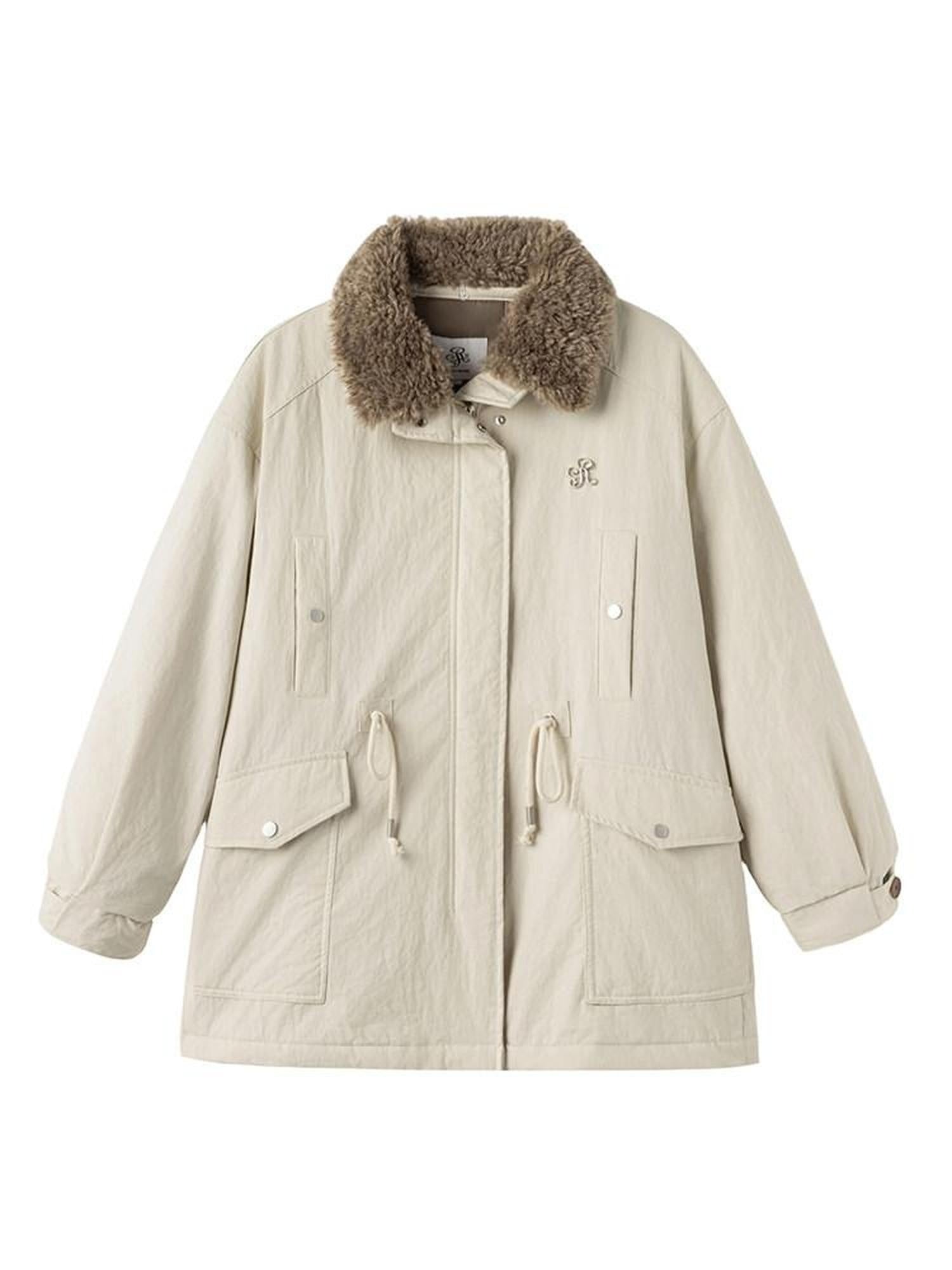 ikyou Insulated Cotton Pocketed Midlength Korean Commuter Light Khaki Down Jackets