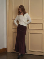 someonesometimes Stretch Mid Rise Slim Mermaid Hem Workwear Solid Polyester Women Midi Skirts