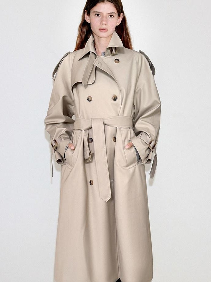 fano Mid Length Single Breasted Korean Commuter Straight Fit Solid Women Trench Coats