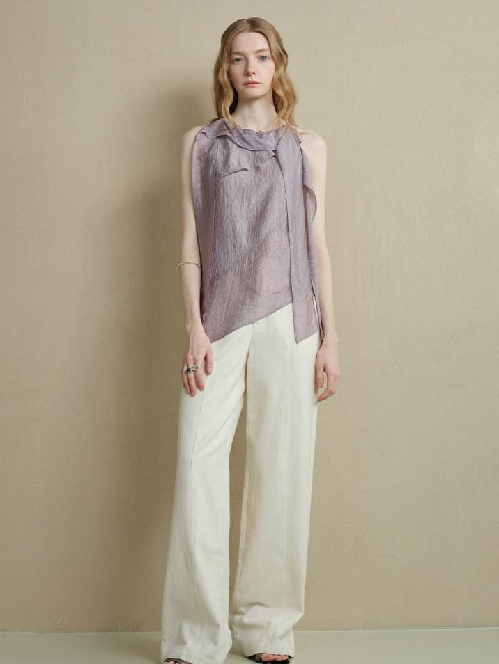 someonesometimes Asymmetrical Fringe Slim Fit Strap Solid Silver Purple Long Sleeve Crop Tops