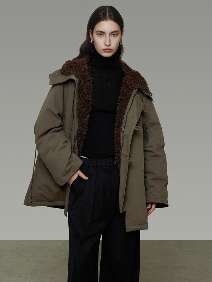unspoken 90 Percent White Duck Down Hooded Loose Patchwork Cotton Warm Women Down Jackets