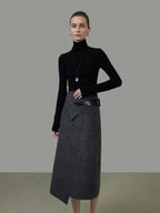 unspoken Wool Blend Lined Asymmetric Aline Mid Waist Minimal Workwear Women Midi Skirts