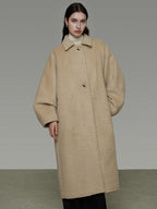 unspoken Thick Minimalist Loose Fit Structured Cut Office Light Camel Long Coats