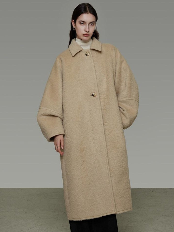 unspoken Thick Minimalist Loose Fit Structured Cut Office Light Camel Long Coats