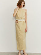 someone sometimes Ruffle Original Slim Fit Melon Halter Cotton Mix Top & Skirt Sets