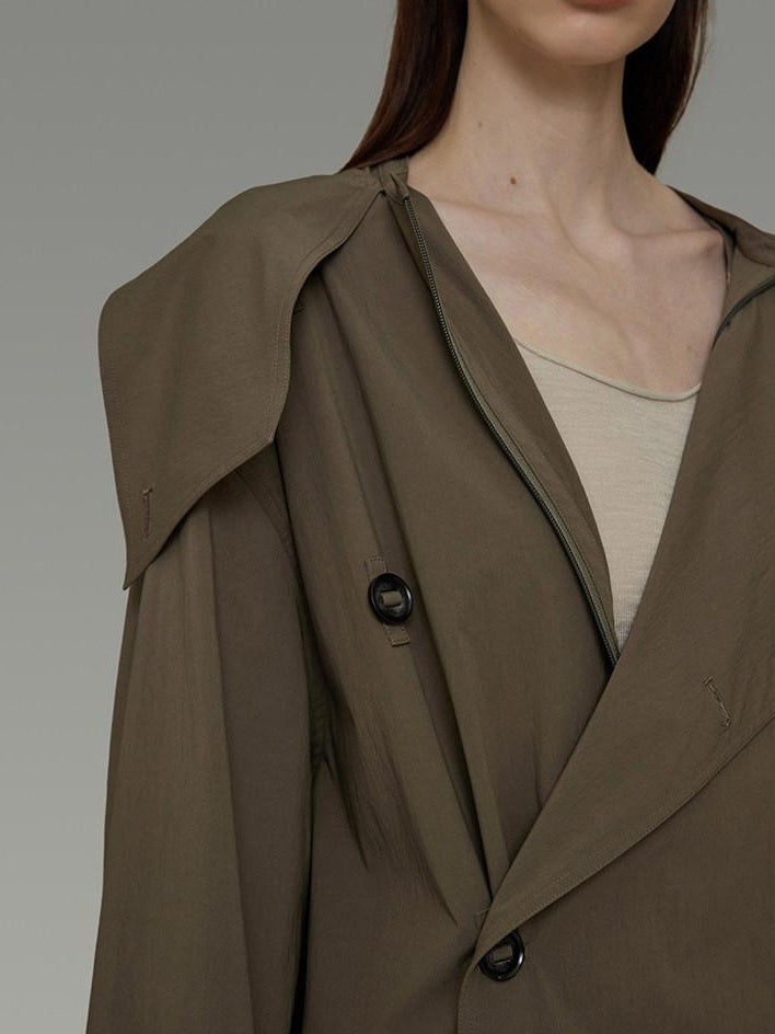 unspoken Viscose Blend Loose Fit Single Breasted Minimalist For Women Brown Long Coats