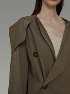 unspoken Viscose Blend Loose Fit Single Breasted Minimalist For Women Brown Long Coats