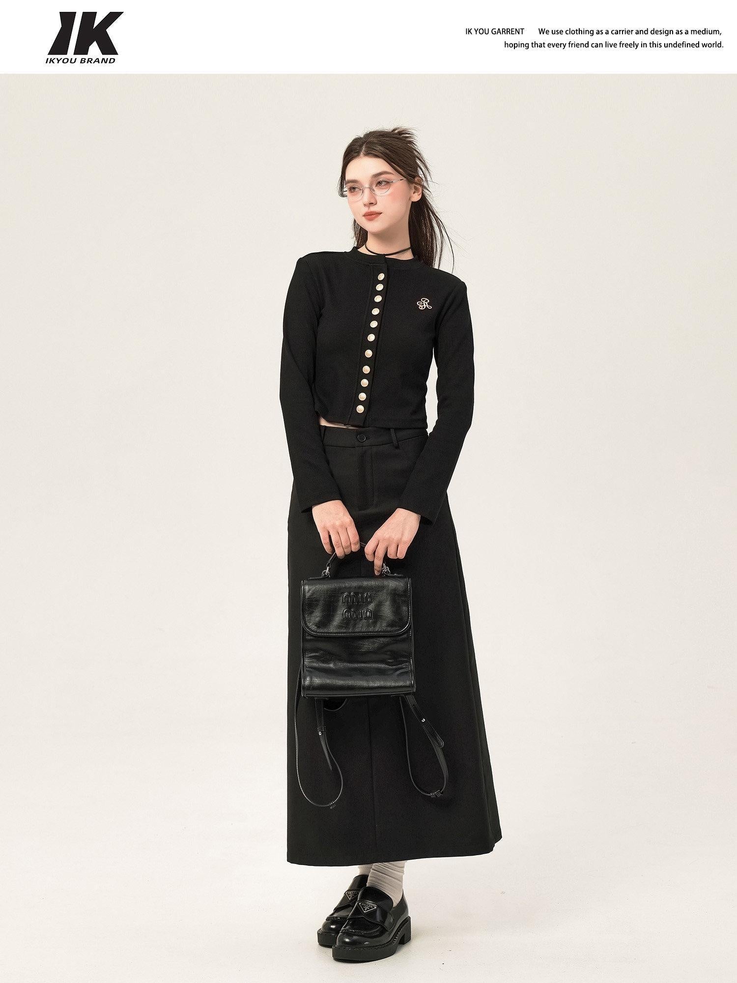 ikyou High Waist Embroidered A Line Back Slit Everyday Young Women Midi Skirts