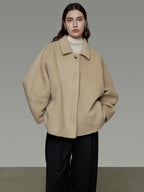 unspoken 3D Tailored Minimalist Loose Fit Office Lapel Single Breasted Camel Short Coat