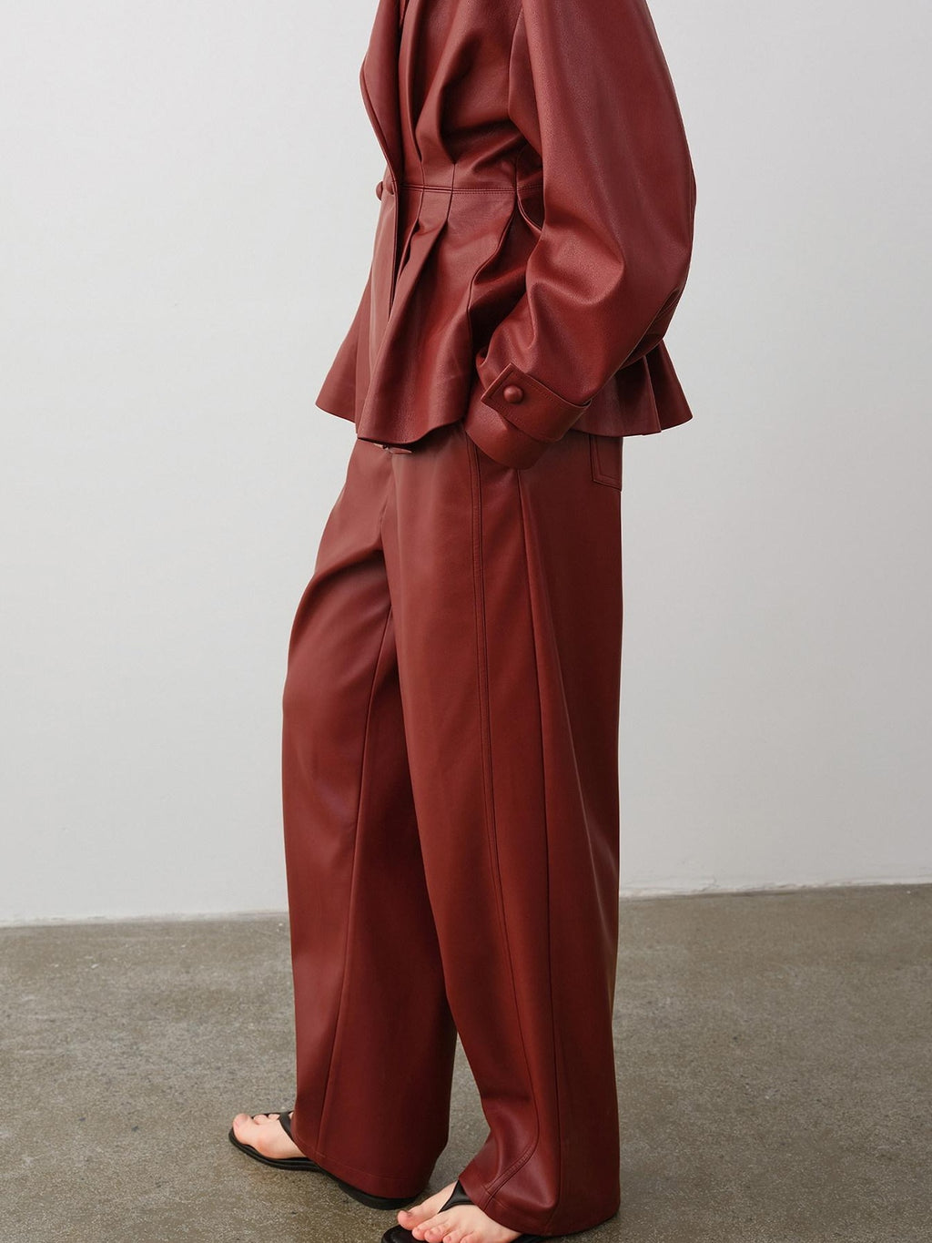 audreyyang 100 Percent Polyester Loose Fit Burgundy Women Wide Leg Pants