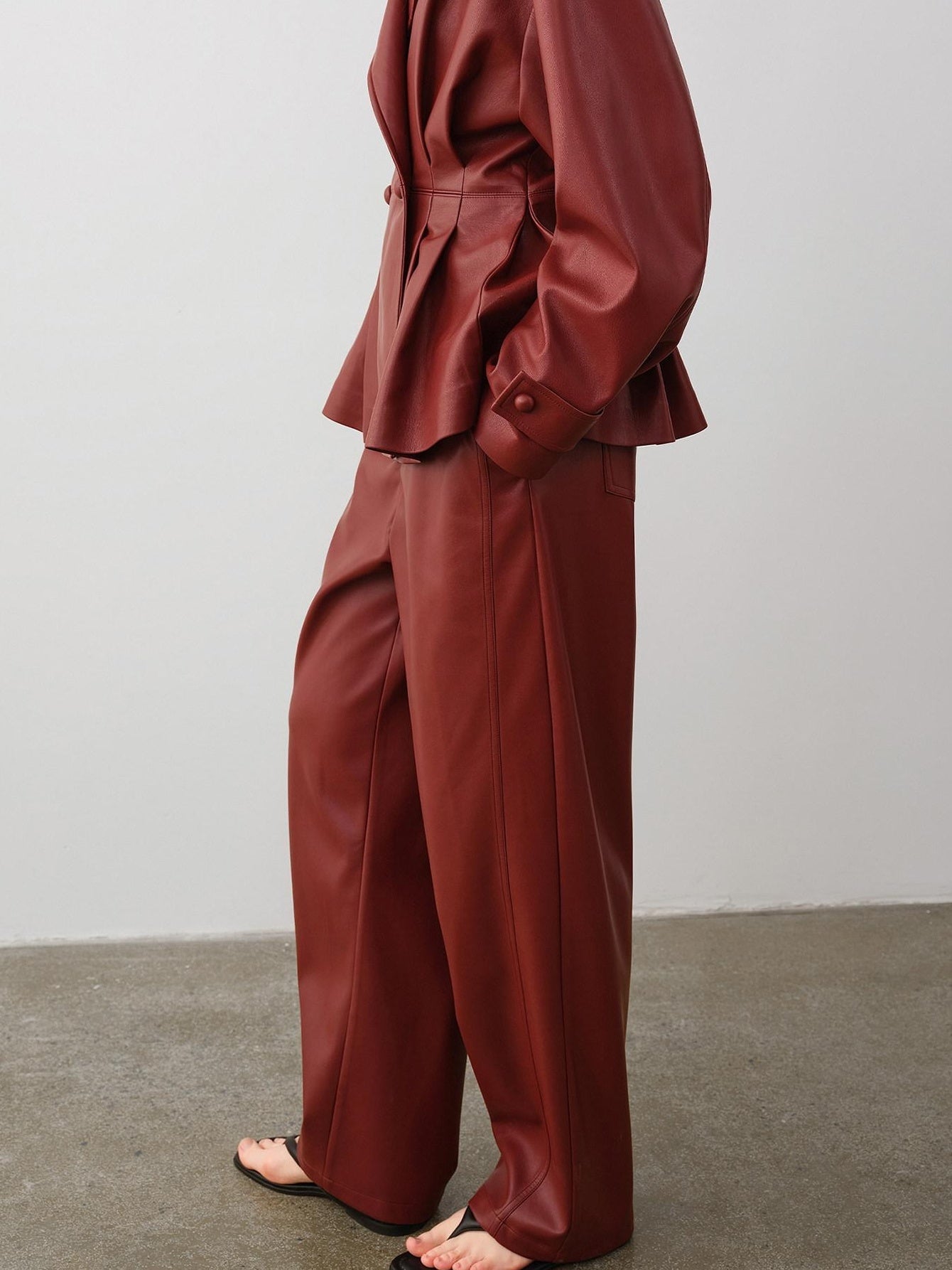 audreyyang 100 Percent Polyester Loose Fit Burgundy Women Wide Leg Pants