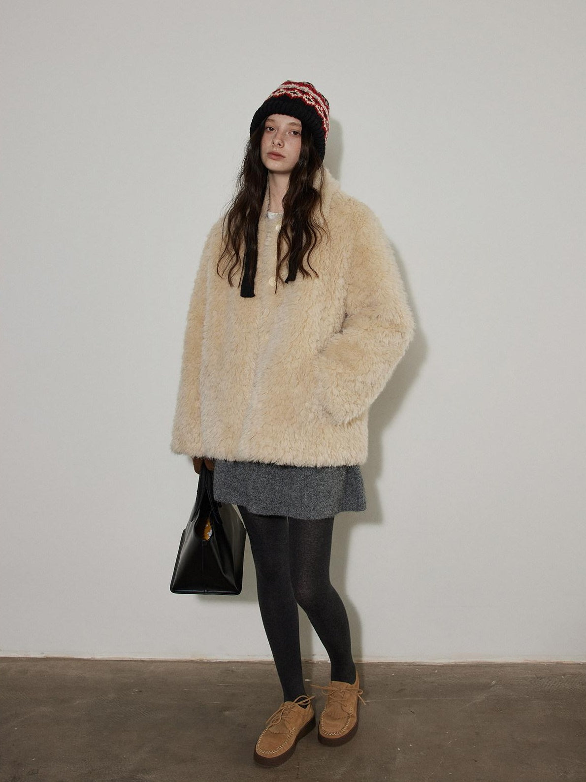 Lofi choose Knit Wool Blend Zip Cardigan Loose Fit Office Gray Short Skirt Top & Skirt Sets