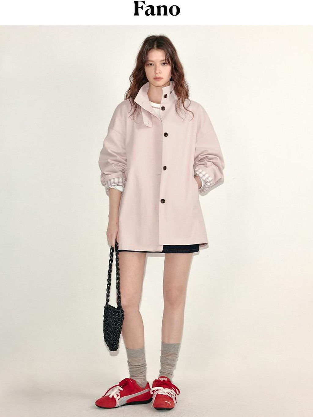 fano Peach Pink Cotton Lined Korean Loose Short Single Breasted Women Trench Coats