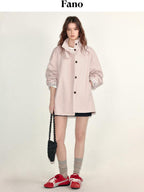 fano Peach Pink Cotton Lined Korean Loose Short Single Breasted Women Trench Coats