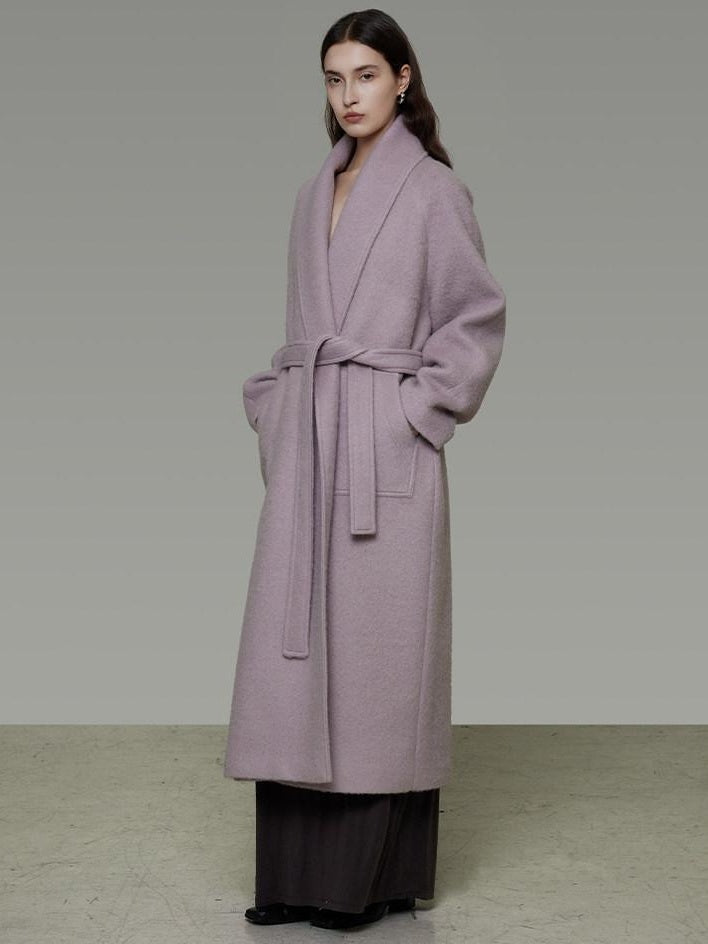 unspoken Cozy Thick Lambswool Midlength Loose Fit Minimalist Commuter Lavender Wool Coats