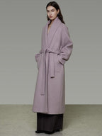 unspoken Cozy Thick Lambswool Midlength Loose Fit Minimalist Commuter Lavender Wool Coats
