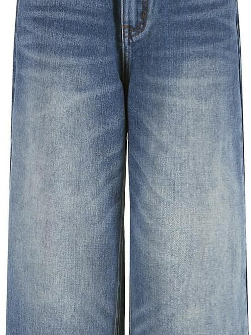 fano Shape Retaining Vintage Distressed Mid Rise Women Blue Straight Leg Jeans