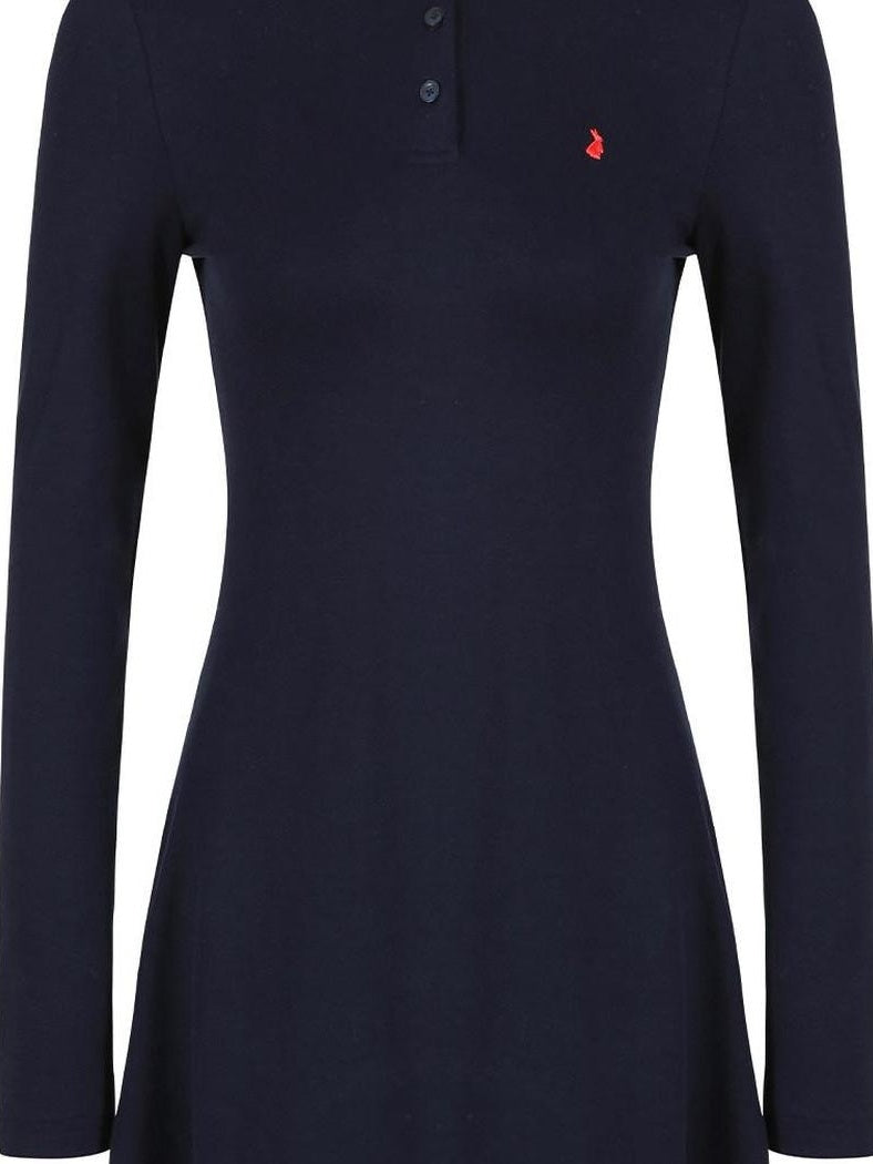 fano Soft Embroidered Tencel Vintage Aline Slim Long Sleeve Navy Midi Dresses