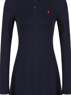 fano Soft Embroidered Tencel Vintage Aline Slim Long Sleeve Navy Midi Dresses