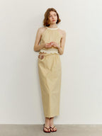 someone sometimes Ruffle Original Slim Fit Melon Halter Cotton Mix Top & Skirt Sets