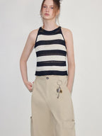 fano Soft Acrylic Lyocell Linen Blend Slim Fit Commuter Workwear Striped Camisoles