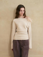 someonesometimes 3D Embellished Asymmetrical Neck Slim Crop Knit Wool Blend Sweaters