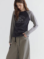 fano Soft Polyester Cotton Printed Raglan Neck Women Office Long Sleeve Crop Tops