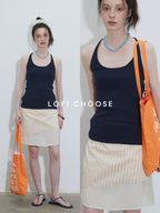 Lofi choose High Waist Flattering A Line Loose Fit Office Casual Pink Midi Skirts