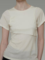 unspoken Soft Acrylic Slim Fit Crew Neck Minimal Office Women White Short Sleeve T-Shirts