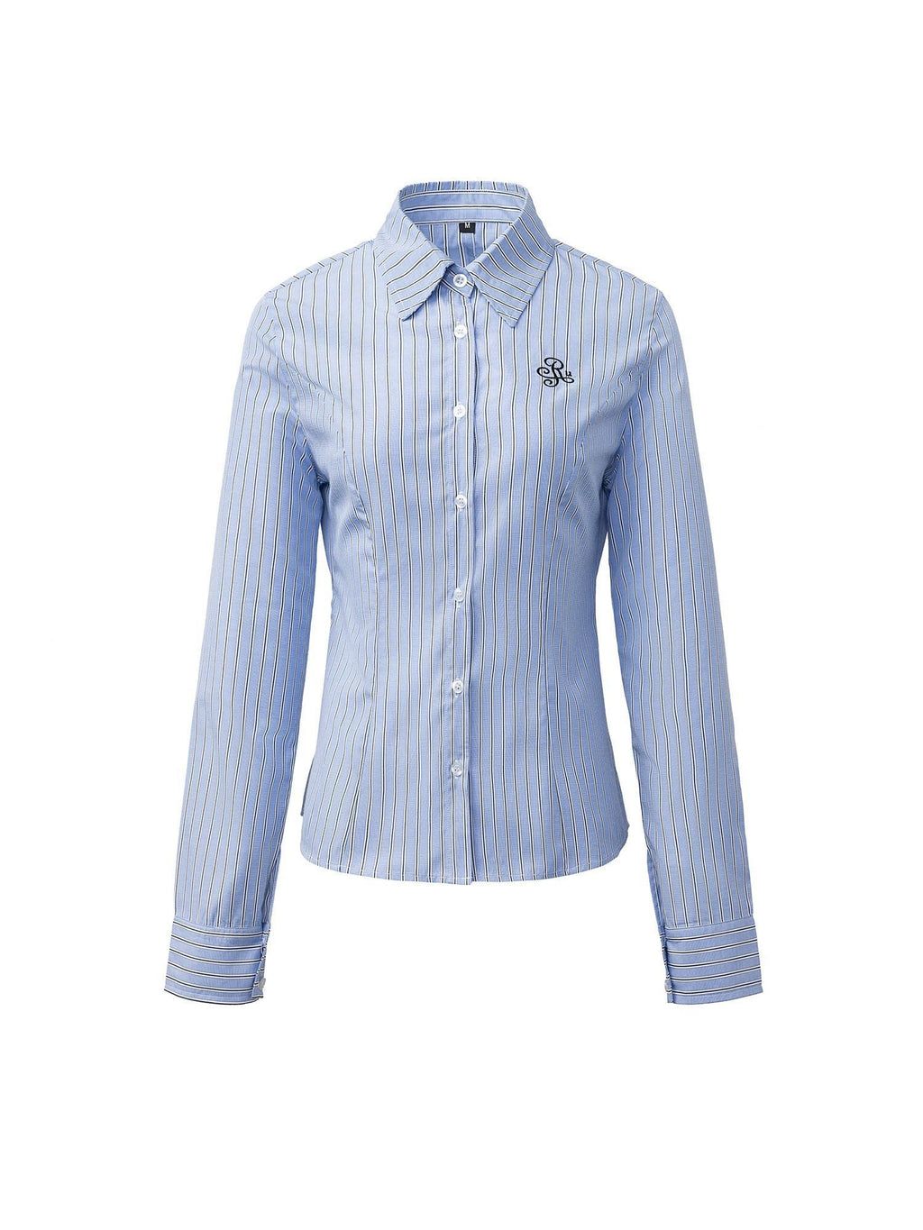 ikyou Embroidered Slim Commuter Square Neck Striped Long Sleeve Cotton Blend Shirts